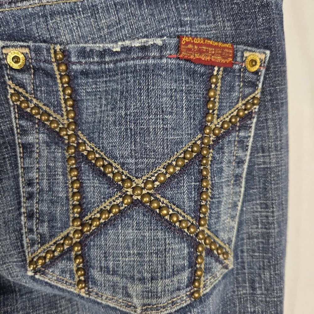 7 For All Mankind Blue Bootcut Cotton Denim Jeans Studded Back Pockets Size 28